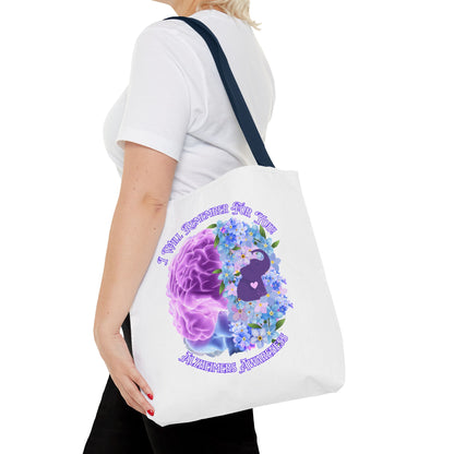 Alzheimer’s Awareness Tote Bag — “I Will Remember You” Purple Brain & Flowers Design