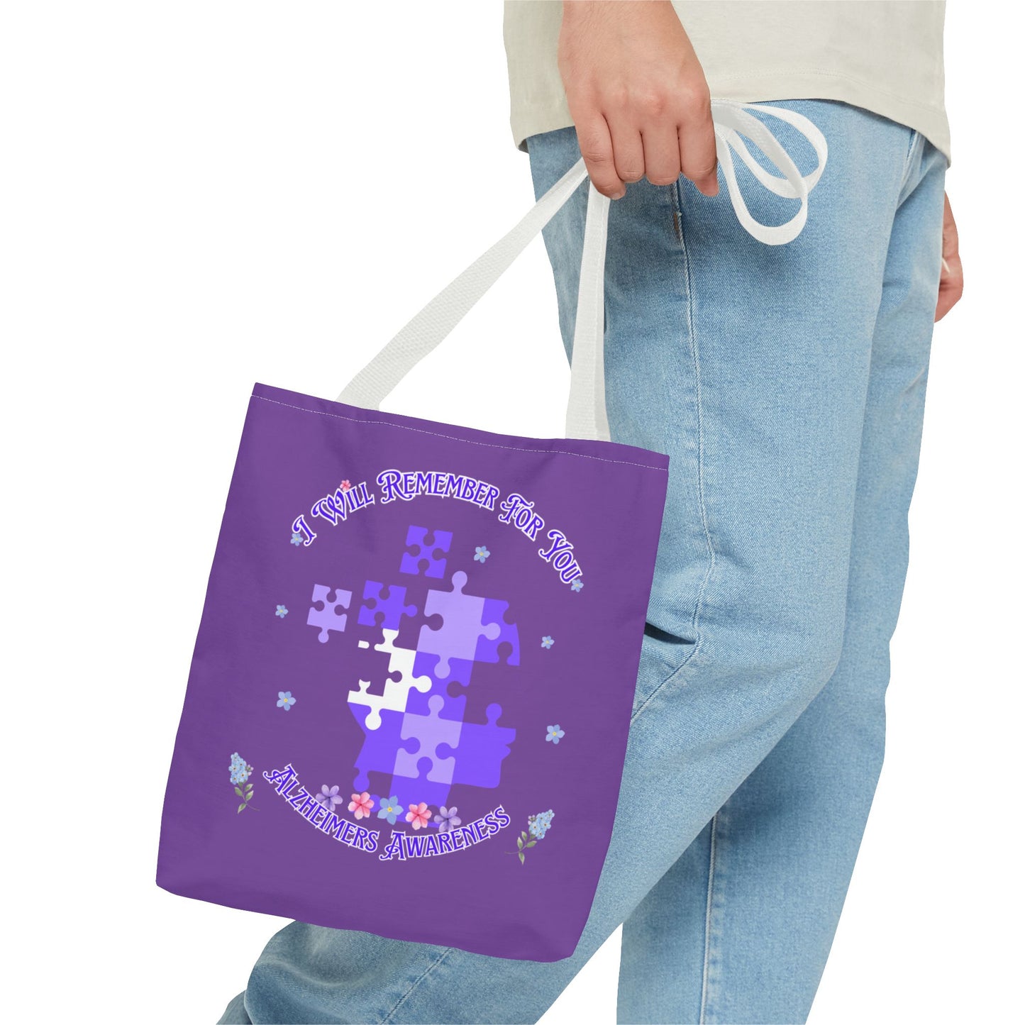 Autism Awareness Purple Puzzle Tote Bag – 'I Walk Because You Ride' Design