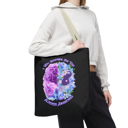 Alzheimer’s Awareness Tote Bag — “I Will Remember For You” Purple Brain Design