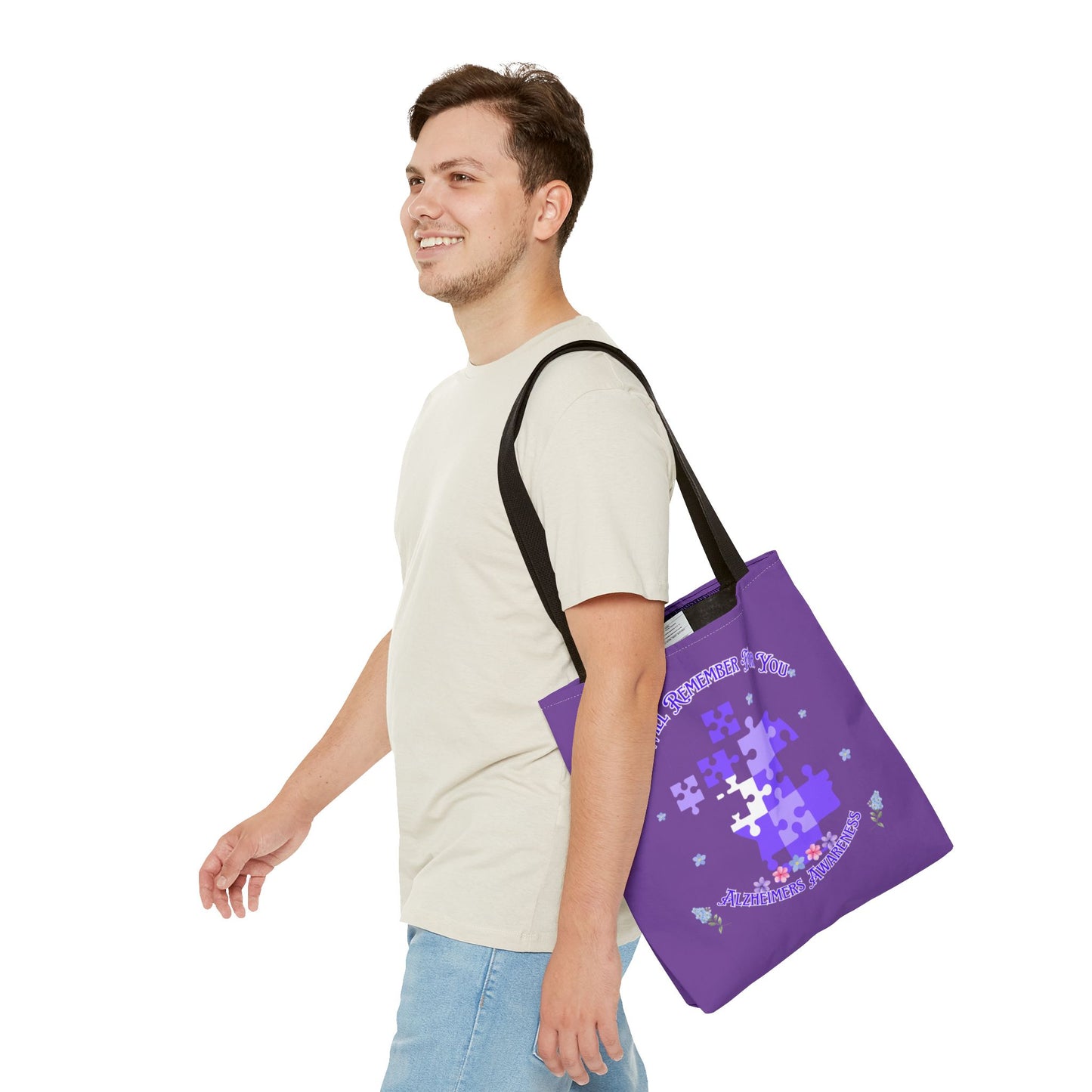 Autism Awareness Purple Puzzle Tote Bag – 'I Walk Because You Ride' Design