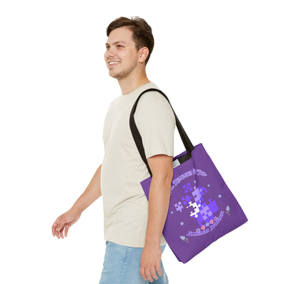 Autism Awareness Purple Puzzle Tote Bag – 'I Walk Because You Ride' Design