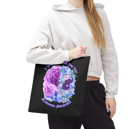 Alzheimer’s Awareness Tote Bag — “I Will Remember For You” Purple Brain Design