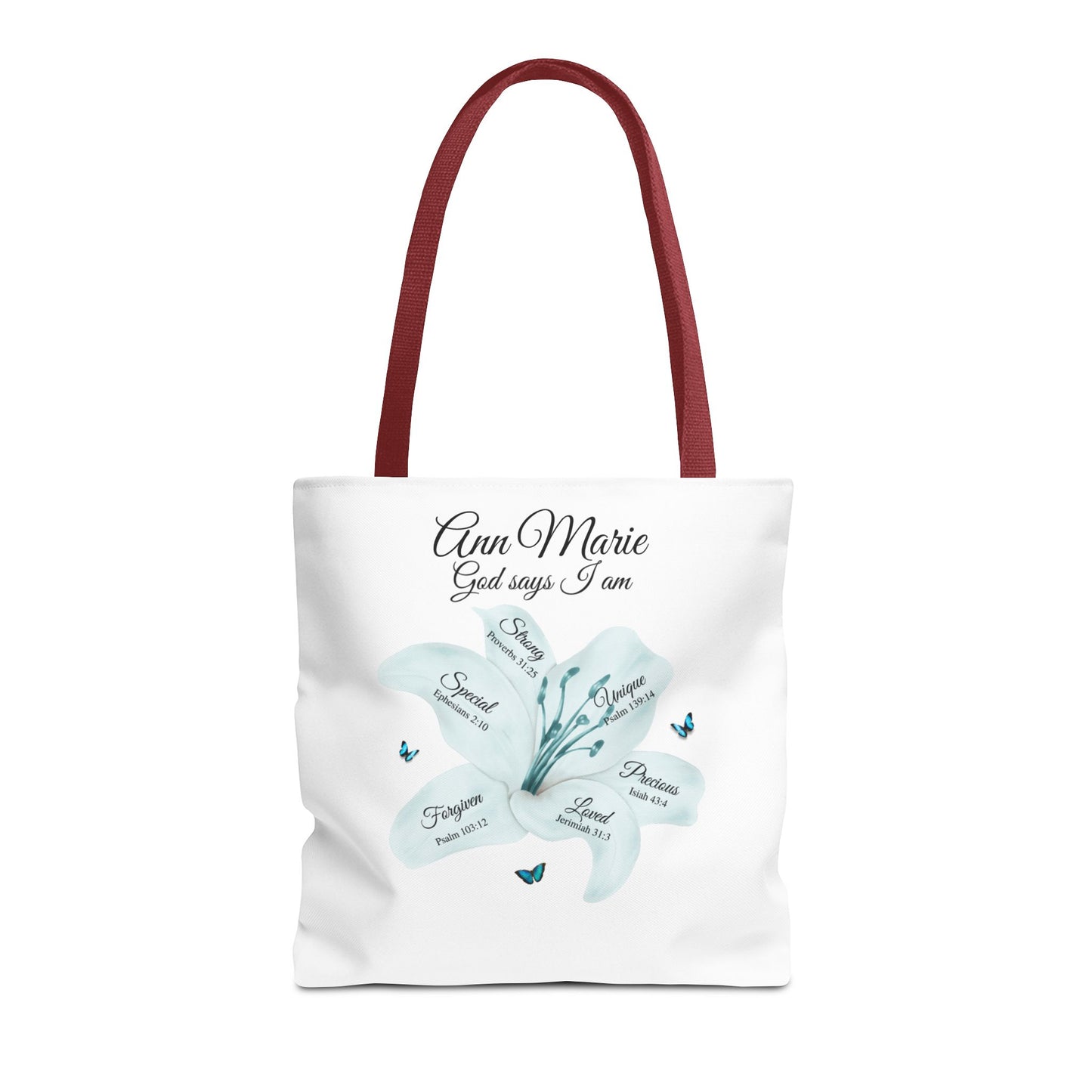Personalized Floral Name Tote Bag – "God Says I Am" Inspirational Lily Tote