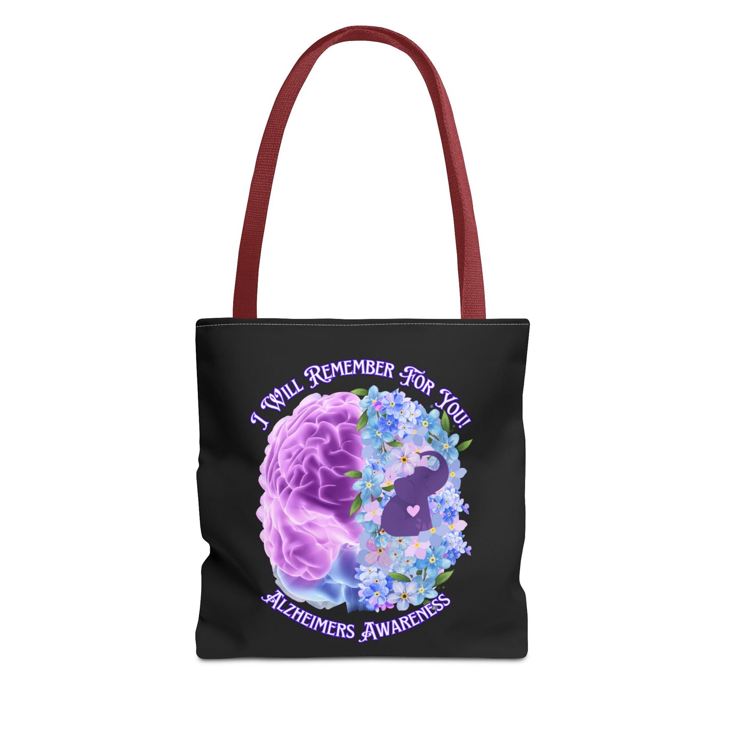 Alzheimer’s Awareness Tote Bag — “I Will Remember For You” Purple Brain Design