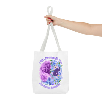 Alzheimer’s Awareness Tote Bag — “I Will Remember You” Purple Brain & Flowers Design