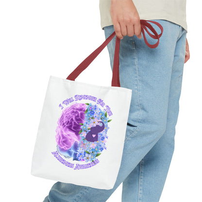 Alzheimer’s Awareness Tote Bag — “I Will Remember You” Purple Brain & Flowers Design