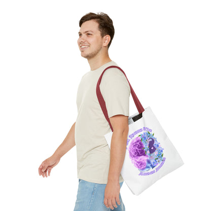 Alzheimer’s Awareness Tote Bag — “I Will Remember You” Purple Brain & Flowers Design
