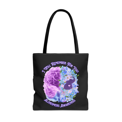 Alzheimer’s Awareness Tote Bag — “I Will Remember For You” Purple Brain Design