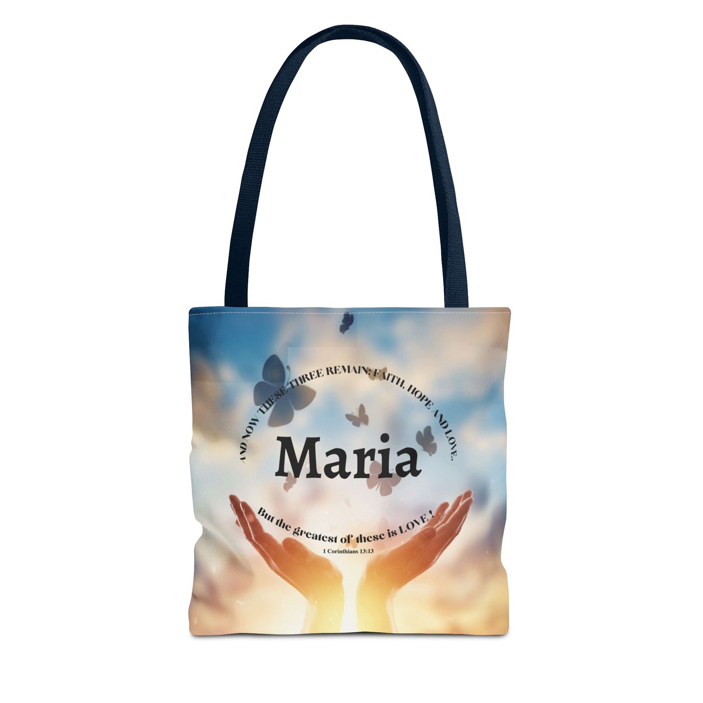 Inspirational Butterfly Tote Bag — Uplifting Hands & Quote All-Over Print