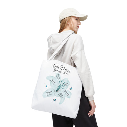 Personalized Floral Name Tote Bag – "God Says I Am" Inspirational Lily Tote