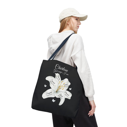 Personalized Lily Tote Bag - "God Says I Am" Inspirational Floral Tote