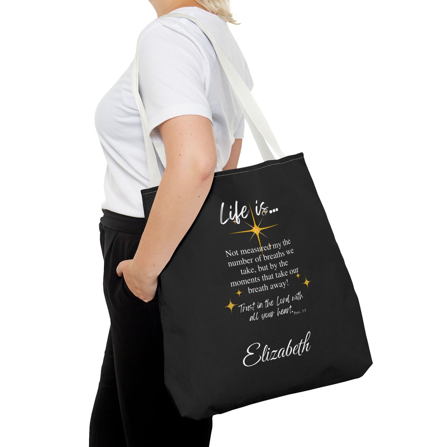 Inspirational 'Life Is...' Quote Tote Bag — Motivational Scripture Design
