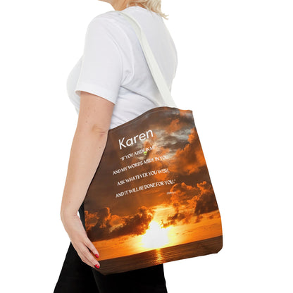 Personalized Sunset Tote Bag — Inspirational Quote All-Over Print