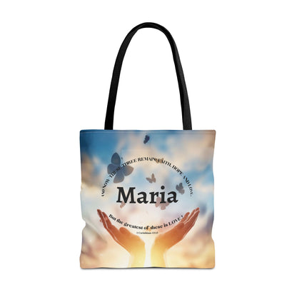 Inspirational Butterfly Tote Bag — Uplifting Hands & Quote All-Over Print