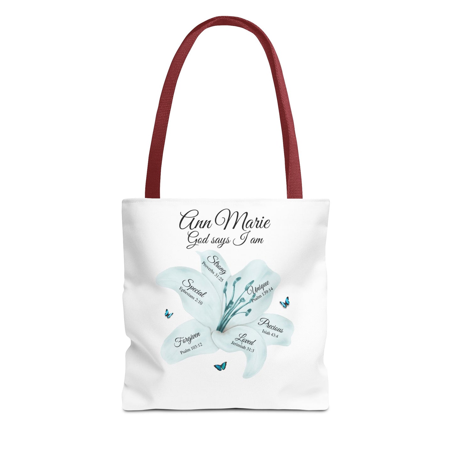Personalized Floral Name Tote Bag – "God Says I Am" Inspirational Lily Tote