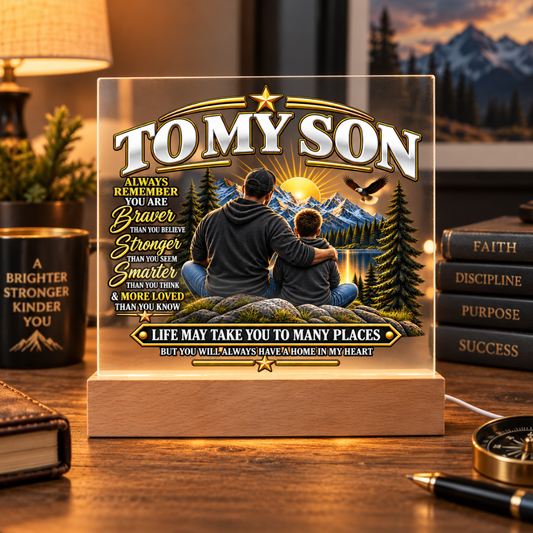 To My Son Home In My Heart Acrylic Plaque- Father & Son Inspirational Gift