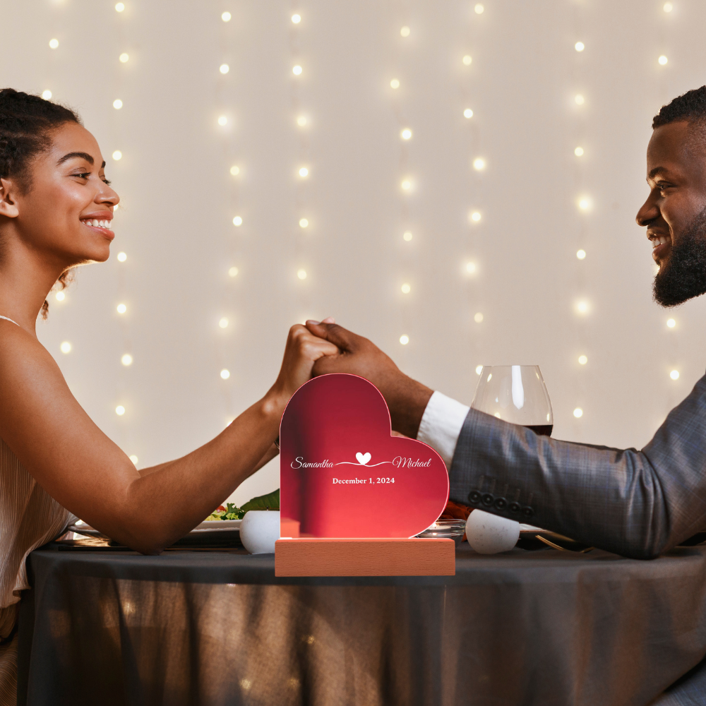 (TOP SELLER 🔥)Personalized Love Gift | Printed Heart Acrylic Plaque with LED Base