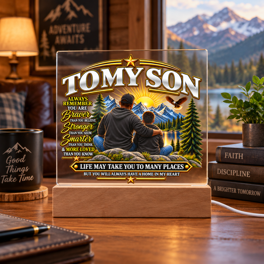 To My Son Home In My Heart Acrylic Plaque - Sentimental Gift From Dad