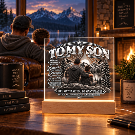 To My Son Home in My Heart Acrylic Plaque – Father Son Keepsake Gift