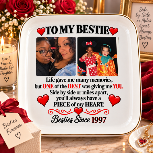 Personalized Best Friend Jewelry Dish with 2 Photos & Year – Bestie Gift
