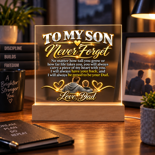 To My Son Never Forget Acrylic Plaque – Heartfelt Gift From Dad