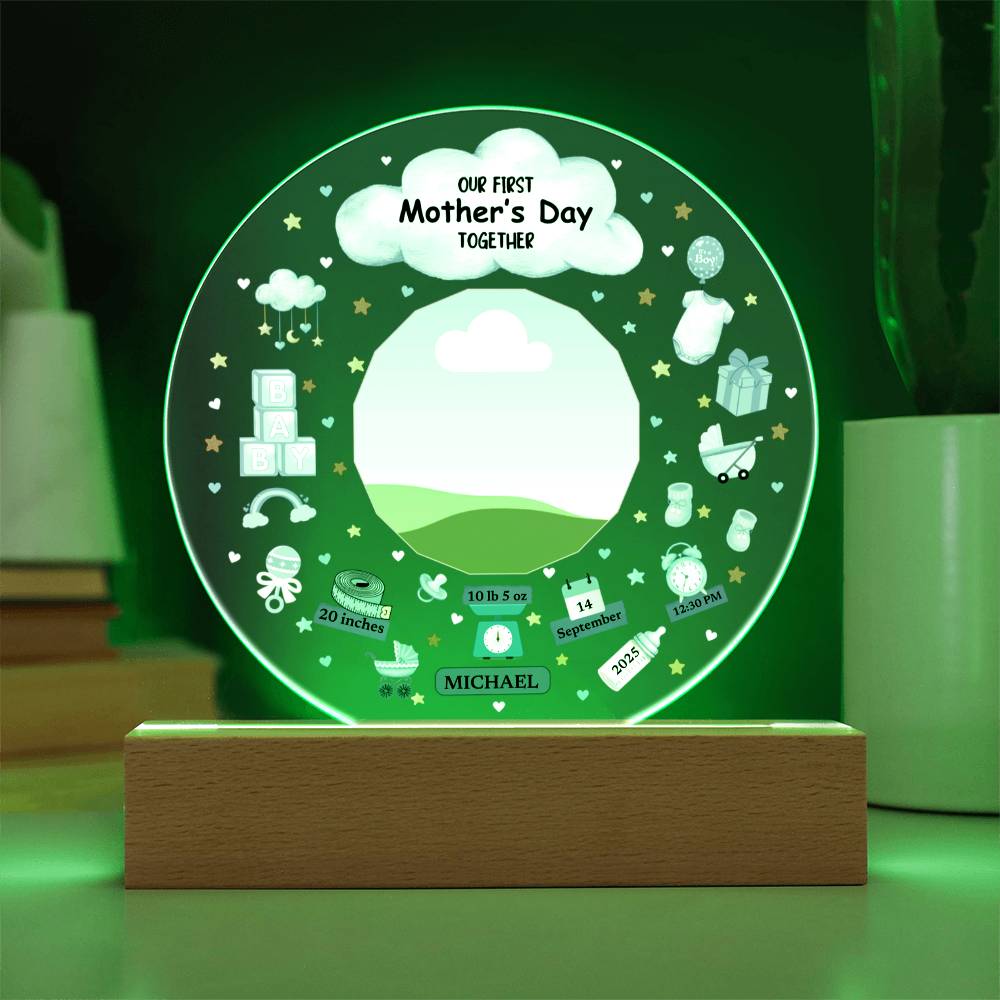 Our First Mother's Day Together Blue Design Acrylic Circle Plaque