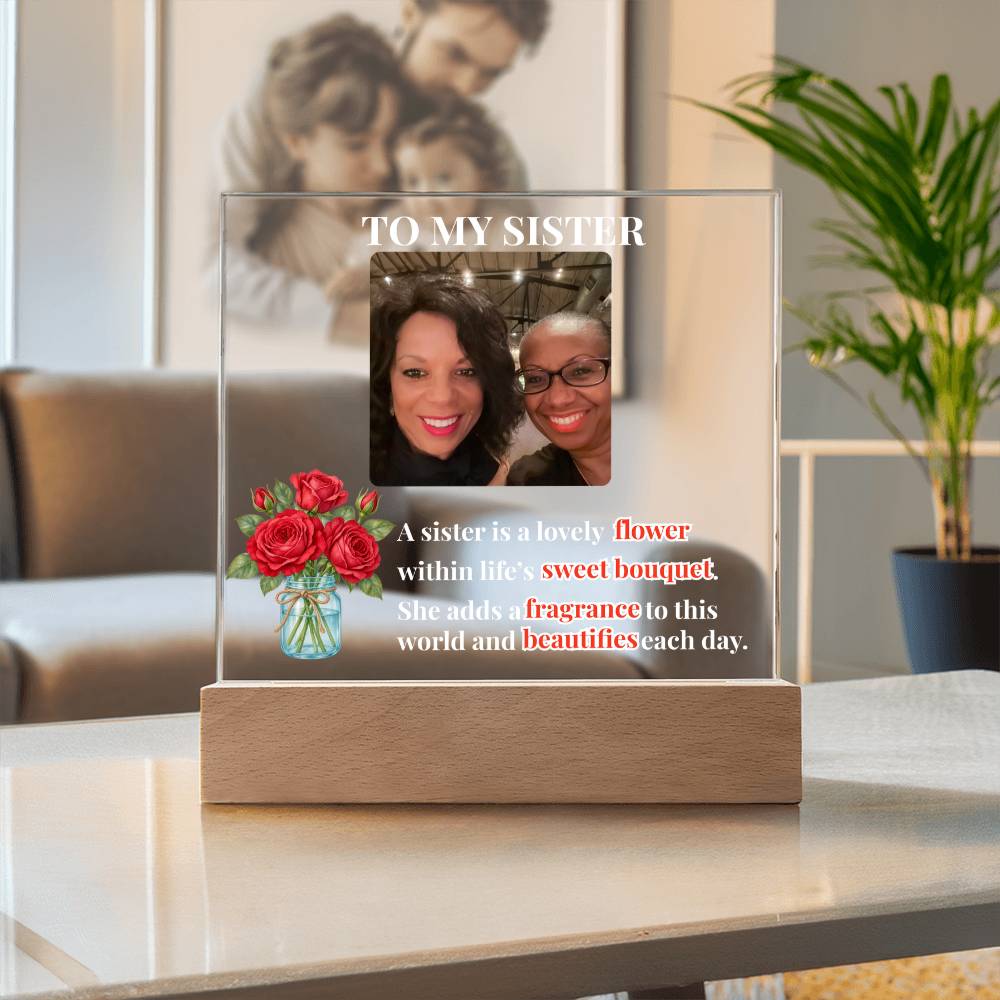 To My Sister Personalized Photo & Birth Flower Acrylic Square Plaque