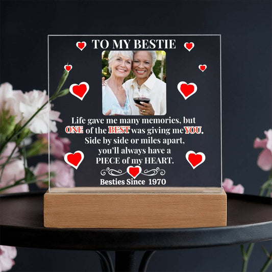 To My Bestie Personalized Photo & Year Heart Emblem Acrylic Square Plaque