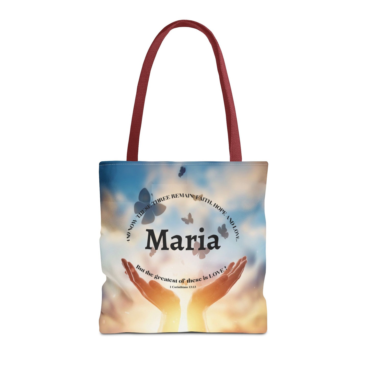 Inspirational Butterfly Tote Bag — Uplifting Hands & Quote All-Over Print