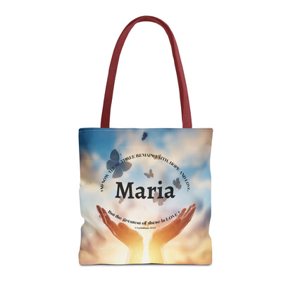 Inspirational Butterfly Tote Bag — Uplifting Hands & Quote All-Over Print