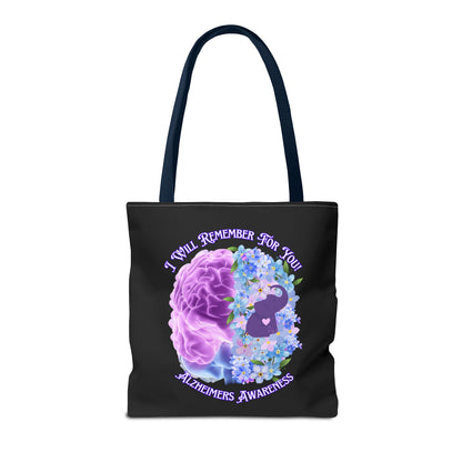Alzheimer’s Awareness Tote Bag — “I Will Remember For You” Purple Brain Design