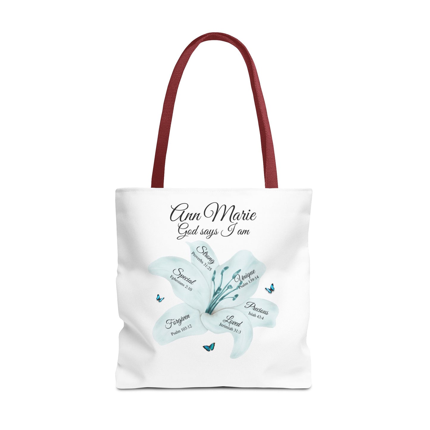 Personalized Floral Name Tote Bag – "God Says I Am" Inspirational Lily Tote