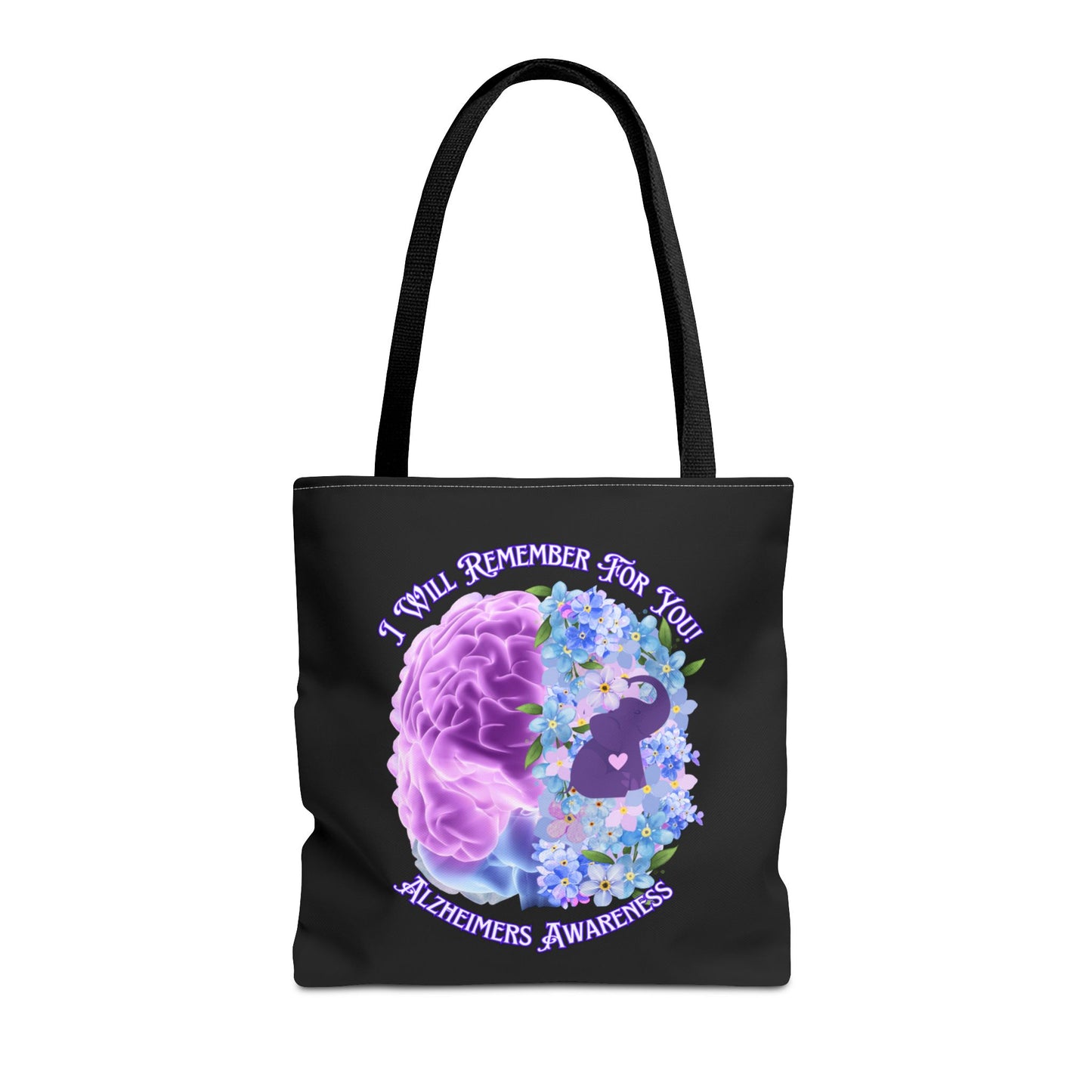 Alzheimer’s Awareness Tote Bag — “I Will Remember For You” Purple Brain Design