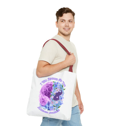 Alzheimer’s Awareness Tote Bag — “I Will Remember You” Purple Brain & Flowers Design