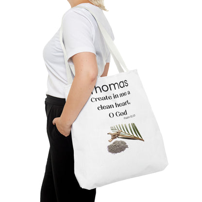 Personalized Faith Tote Bag — "Create in me a clean heart, O God" (Psalm 51:10)