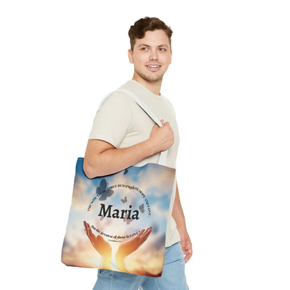 Inspirational Butterfly Tote Bag — Uplifting Hands & Quote All-Over Print