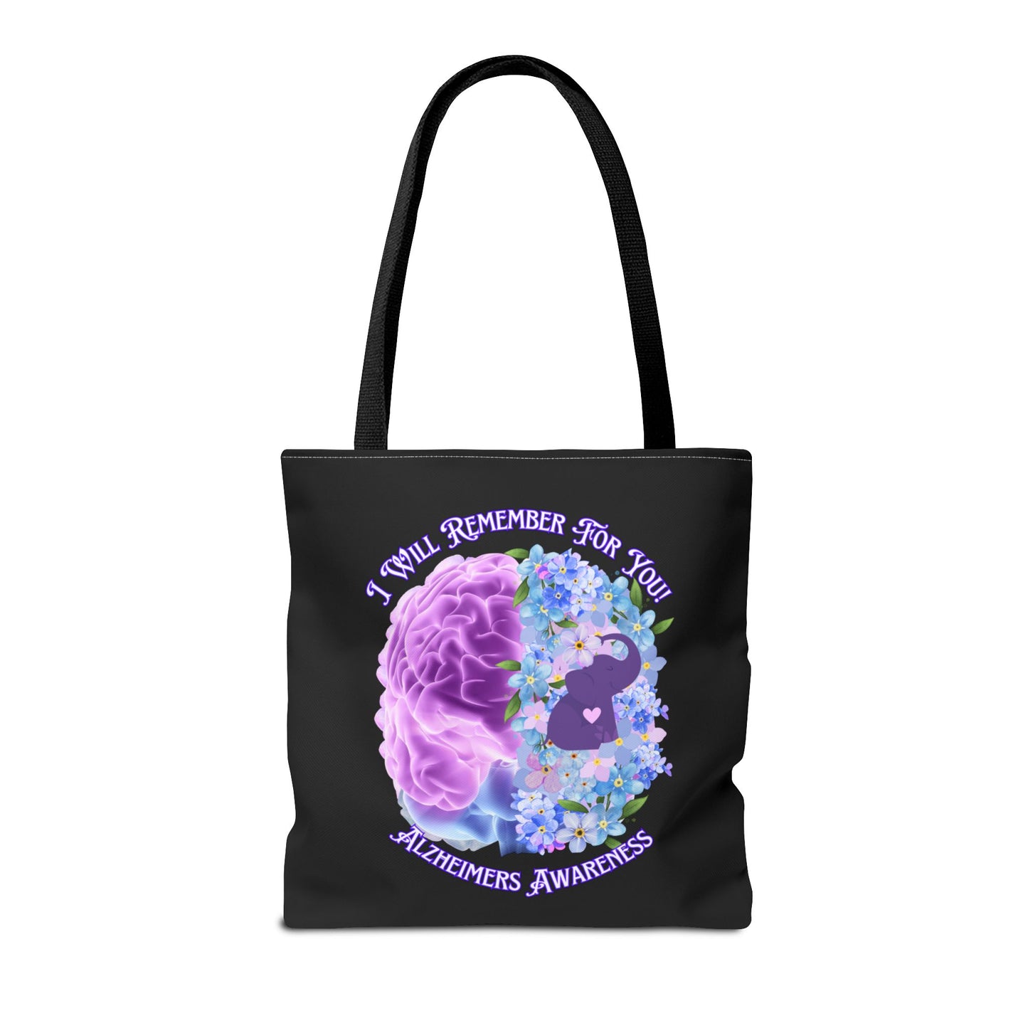 Alzheimer’s Awareness Tote Bag — “I Will Remember For You” Purple Brain Design