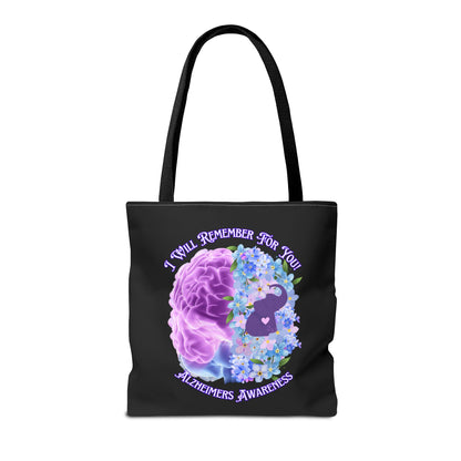 Alzheimer’s Awareness Tote Bag — “I Will Remember For You” Purple Brain Design