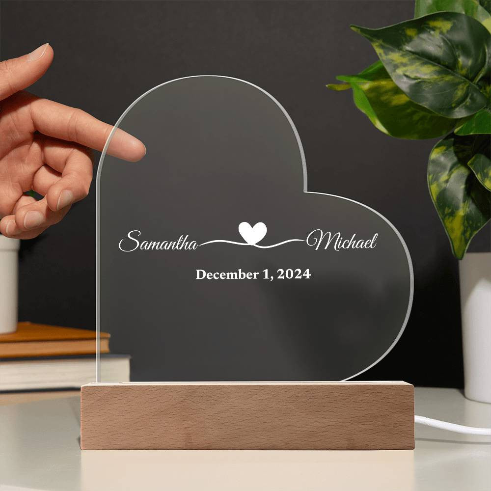 (TOP SELLER 🔥)Personalized Love Gift | Printed Heart Acrylic Plaque with LED Base