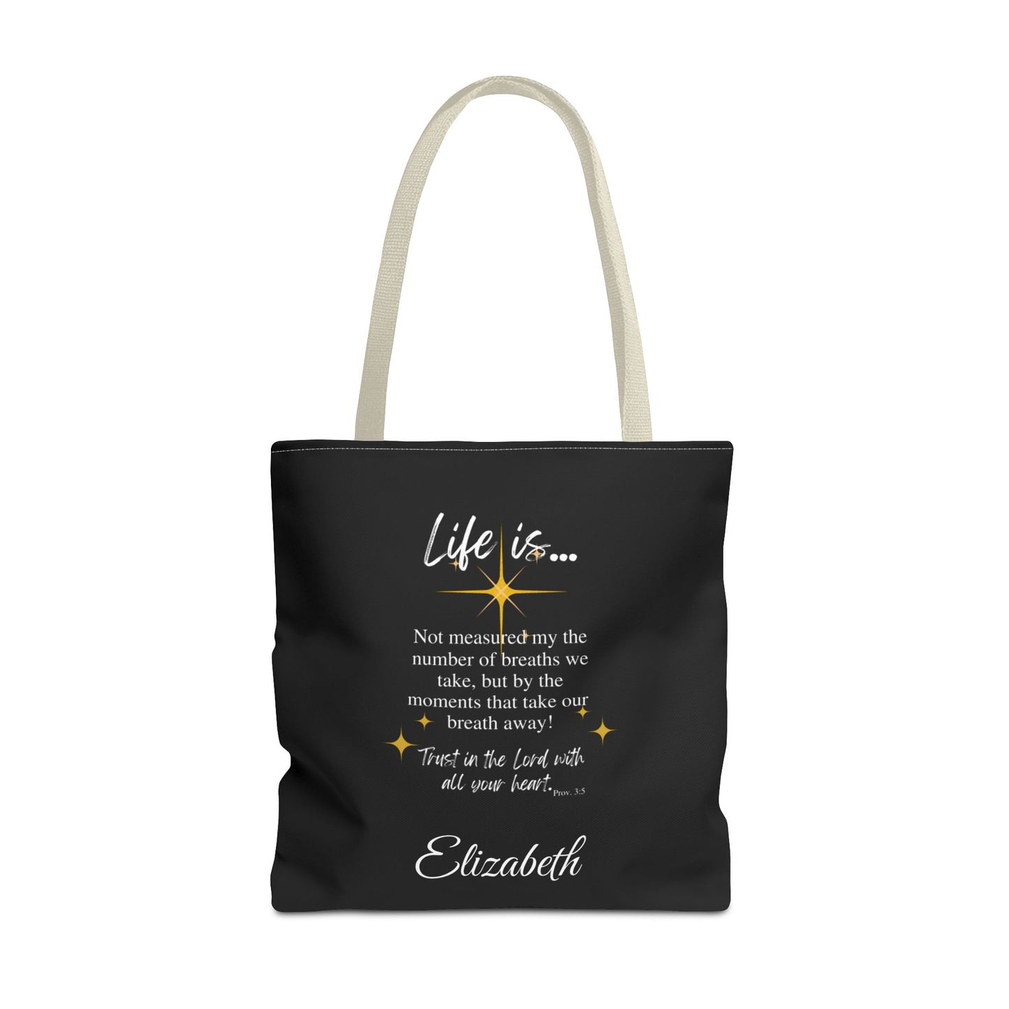 Inspirational 'Life Is...' Quote Tote Bag — Motivational Scripture Design