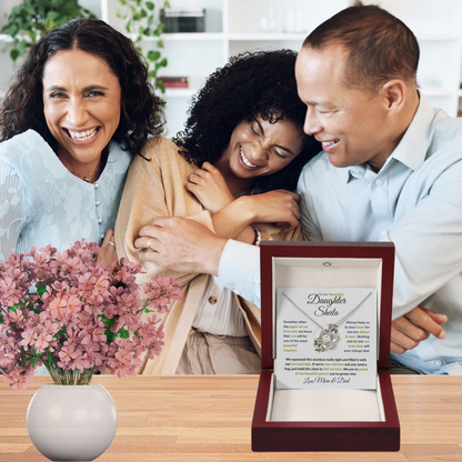 (BEST SELLER 🔥)Personalized To Our Beautiful Daughter (Black & Gold Print).....Love Knot Necklace