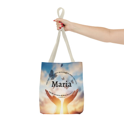 Inspirational Butterfly Tote Bag — Uplifting Hands & Quote All-Over Print