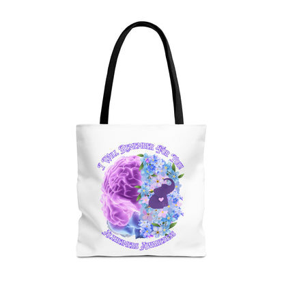 Alzheimer’s Awareness Tote Bag — “I Will Remember You” Purple Brain & Flowers Design