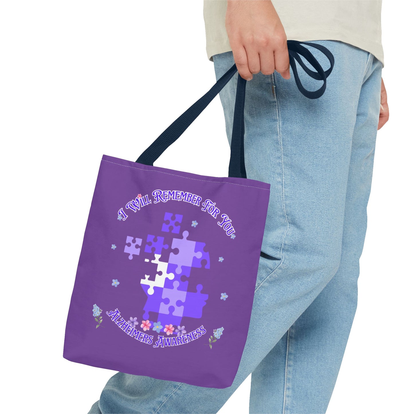 Autism Awareness Purple Puzzle Tote Bag – 'I Walk Because You Ride' Design
