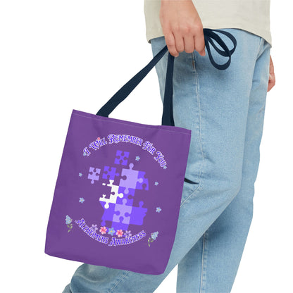Autism Awareness Purple Puzzle Tote Bag – 'I Walk Because You Ride' Design