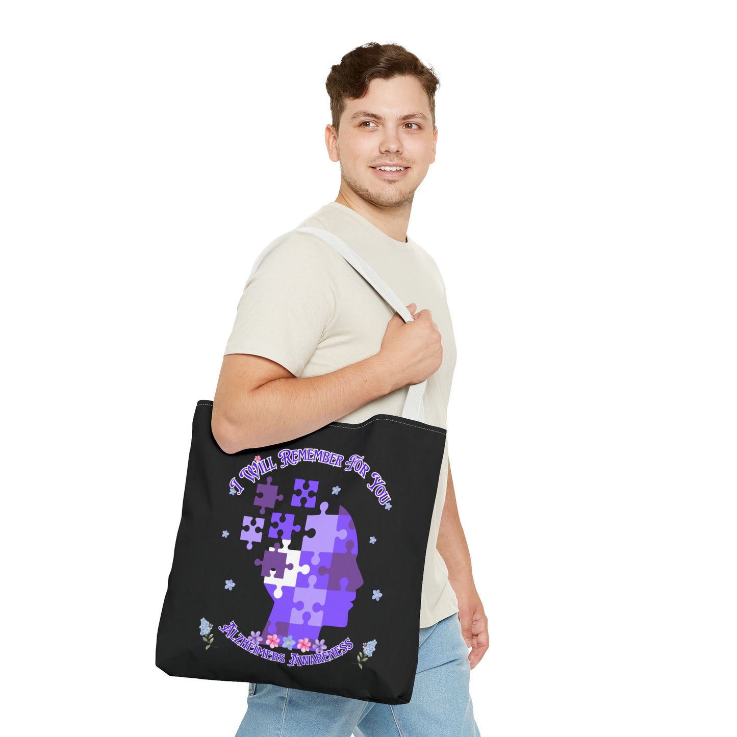 Alzheimers Awareness Puzzle Head Tote Bag