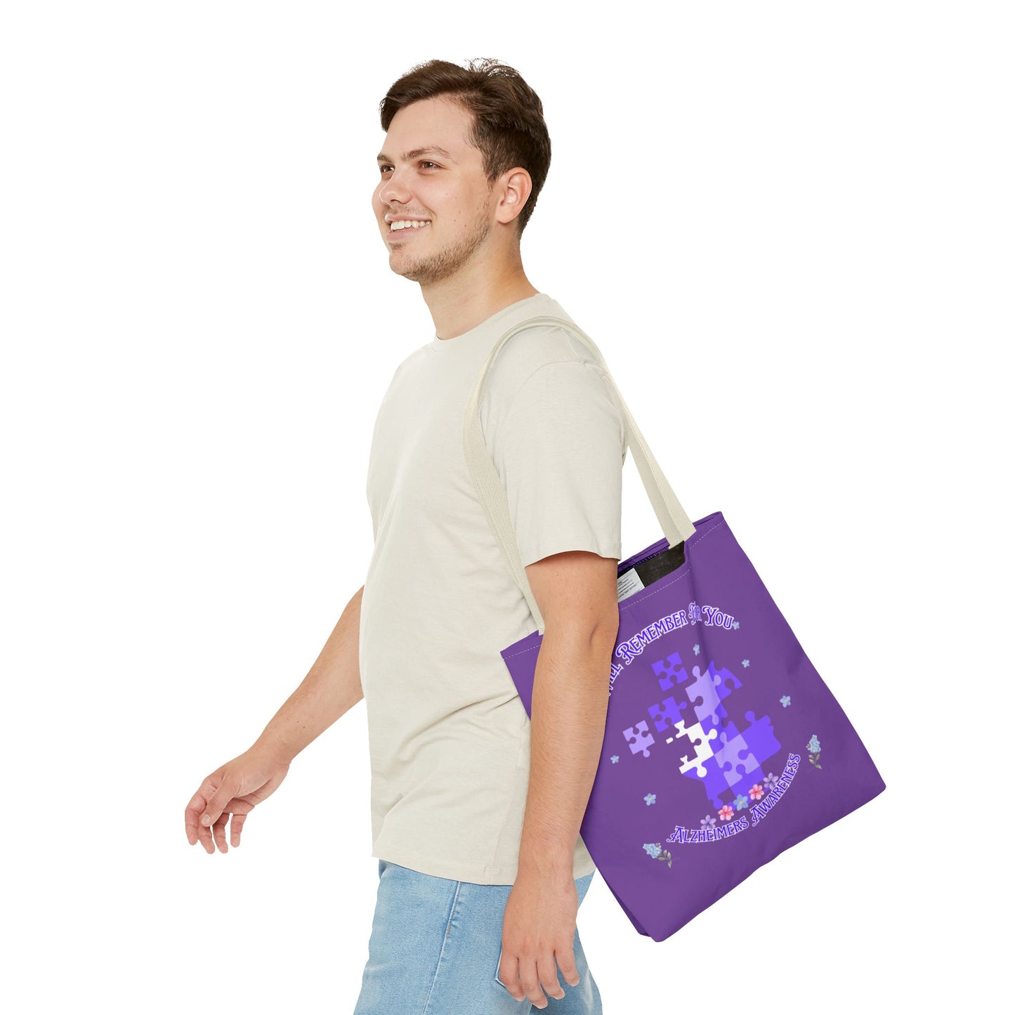 Autism Awareness Purple Puzzle Tote Bag – 'I Walk Because You Ride' Design