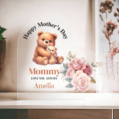 Personalized Happy Mother's Day Pink Flower Acrylic Heart Block