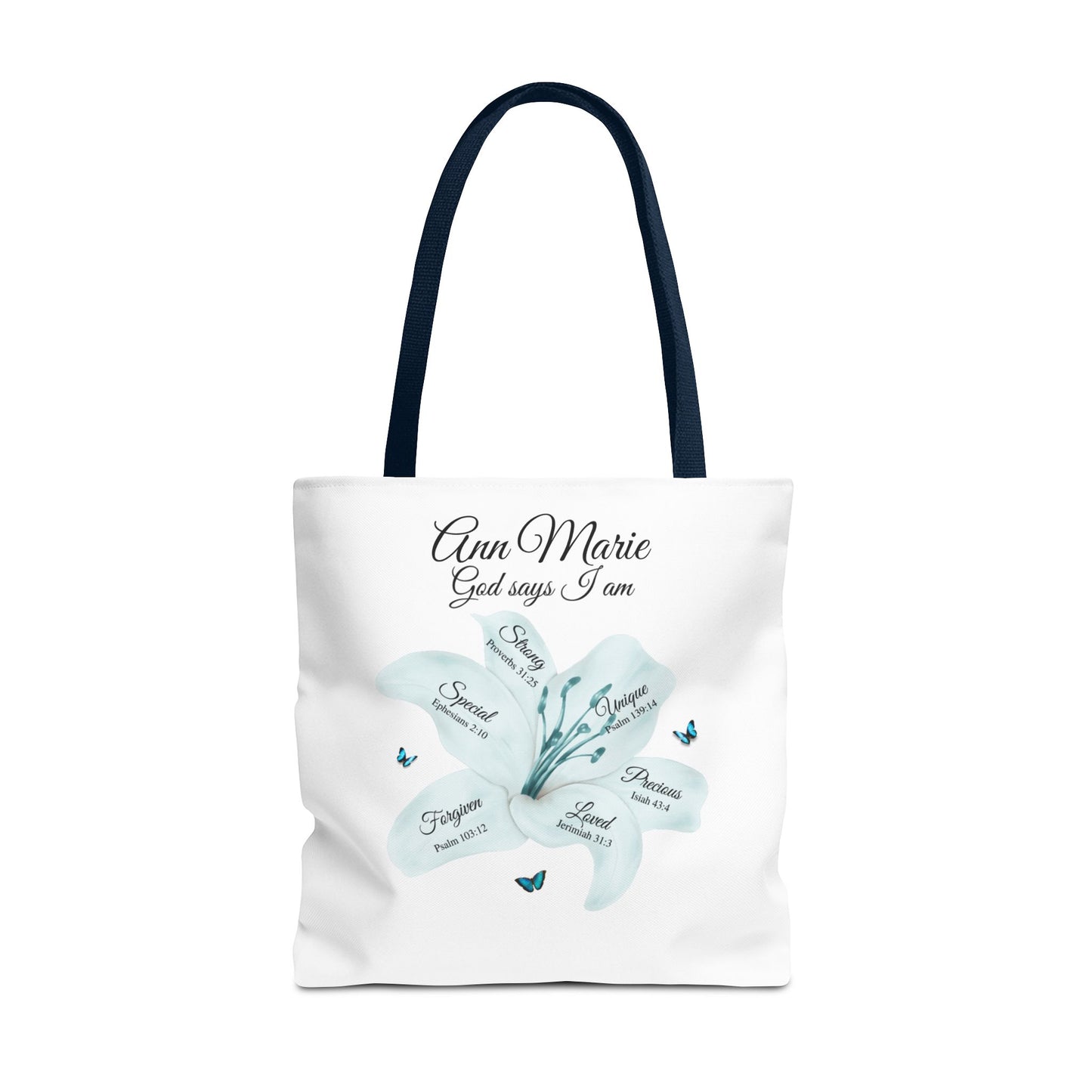 Personalized Floral Name Tote Bag – "God Says I Am" Inspirational Lily Tote