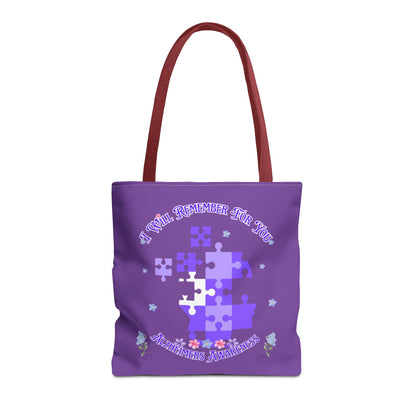 Autism Awareness Purple Puzzle Tote Bag – 'I Walk Because You Ride' Design
